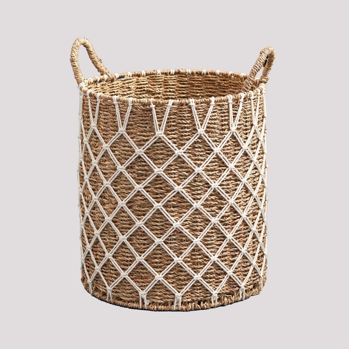 Panier rond tissé en jonc de mer et jacinthe d'eau Isidore pour le rangement de la maison
