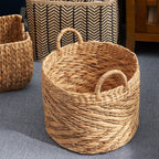Panier rond tissé en jonc de mer et jacinthe d'eau Isidore pour le rangement de la maison