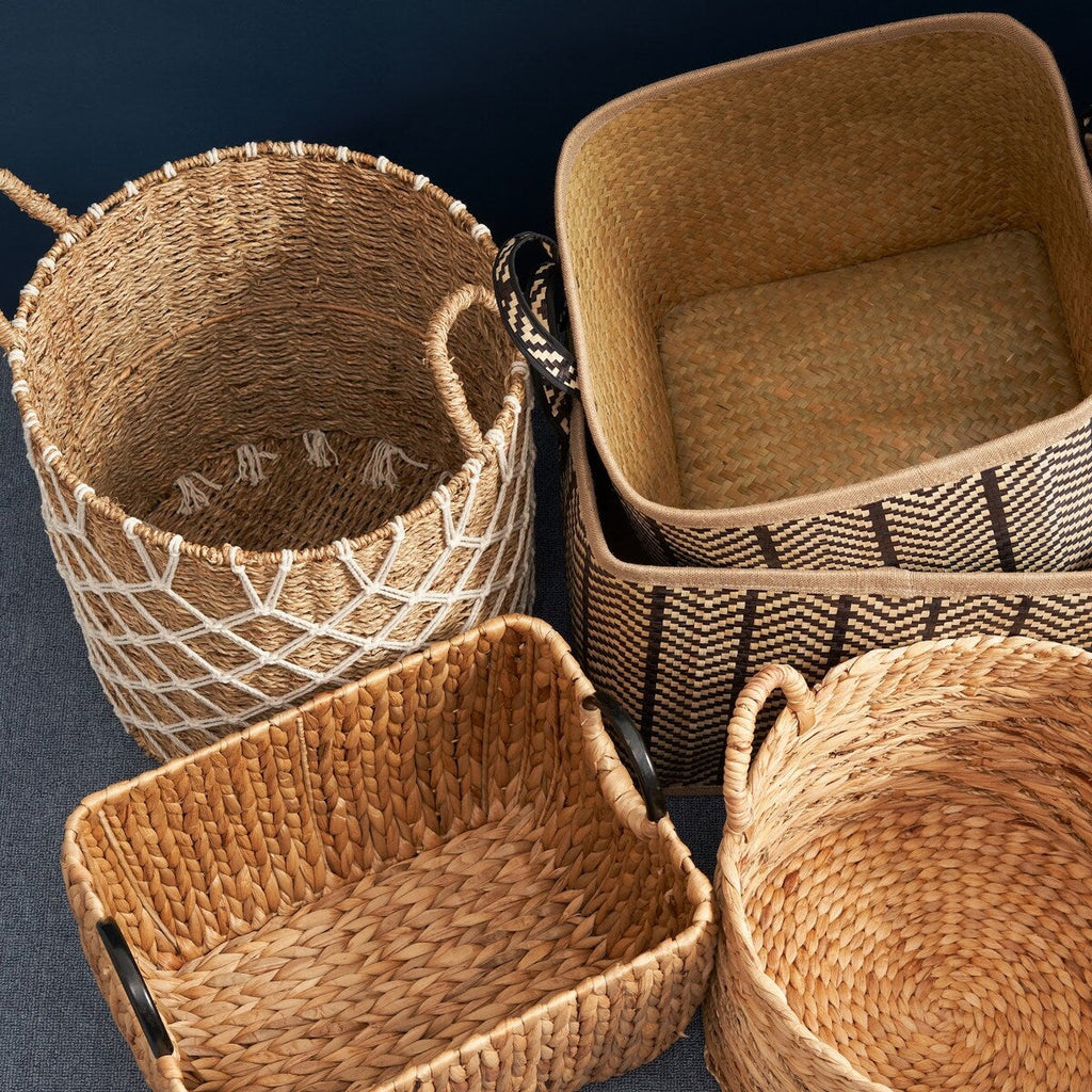 Panier rond tissé en jonc de mer et jacinthe d'eau Isidore pour le rangement de la maison