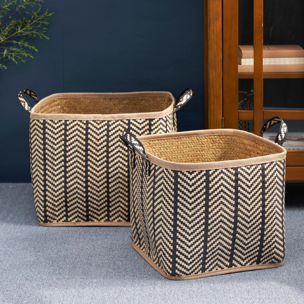 Panier rond tissé en jonc de mer et jacinthe d'eau Isidore pour le rangement de la maison