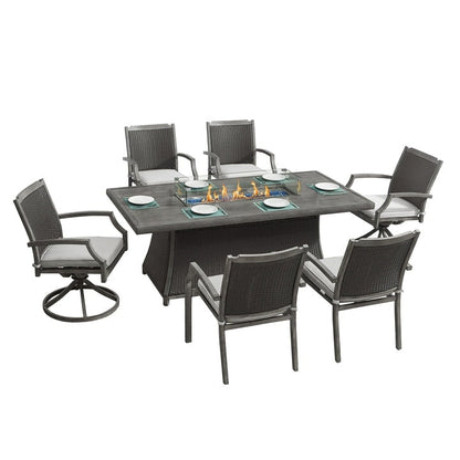 Ensemble de patio Kinger Home Isla en rotin 7 pièces avec table et foyer au propane - 76 pouces