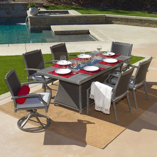 Ensemble de patio Kinger Home Isla en rotin 7 pièces avec table et foyer au propane - 76 pouces