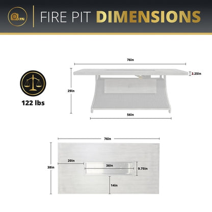 Ensemble de patio Kinger Home Isla en rotin 7 pièces avec table et foyer au propane - 76 pouces