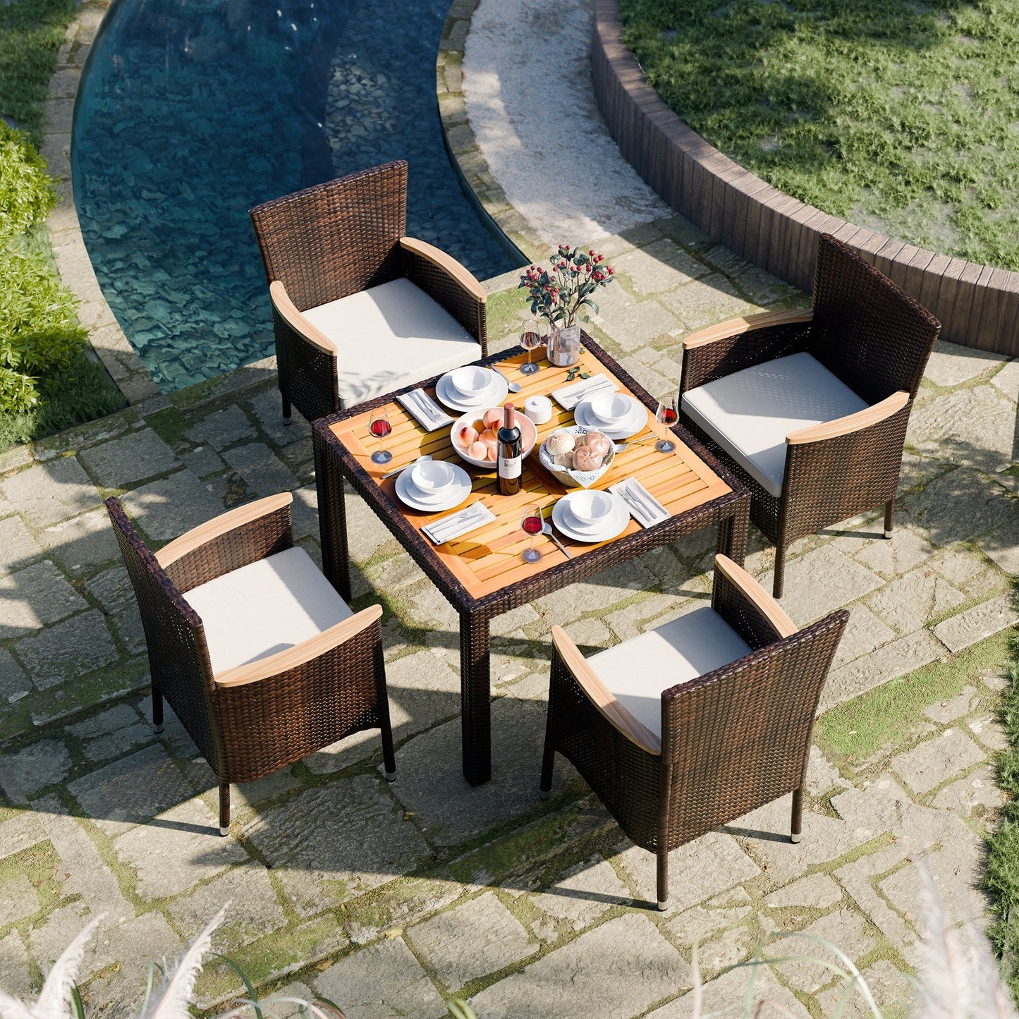Ensemble de salle à manger d'extérieur Futzca avec table et chaises, 5 ou 7 pièces - N/A