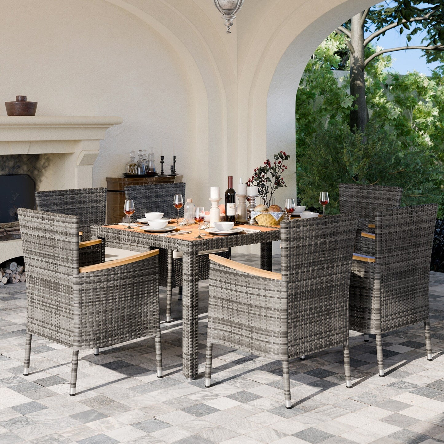 Ensemble de salle à manger d'extérieur Futzca avec table et chaises, 5 ou 7 pièces - N/A