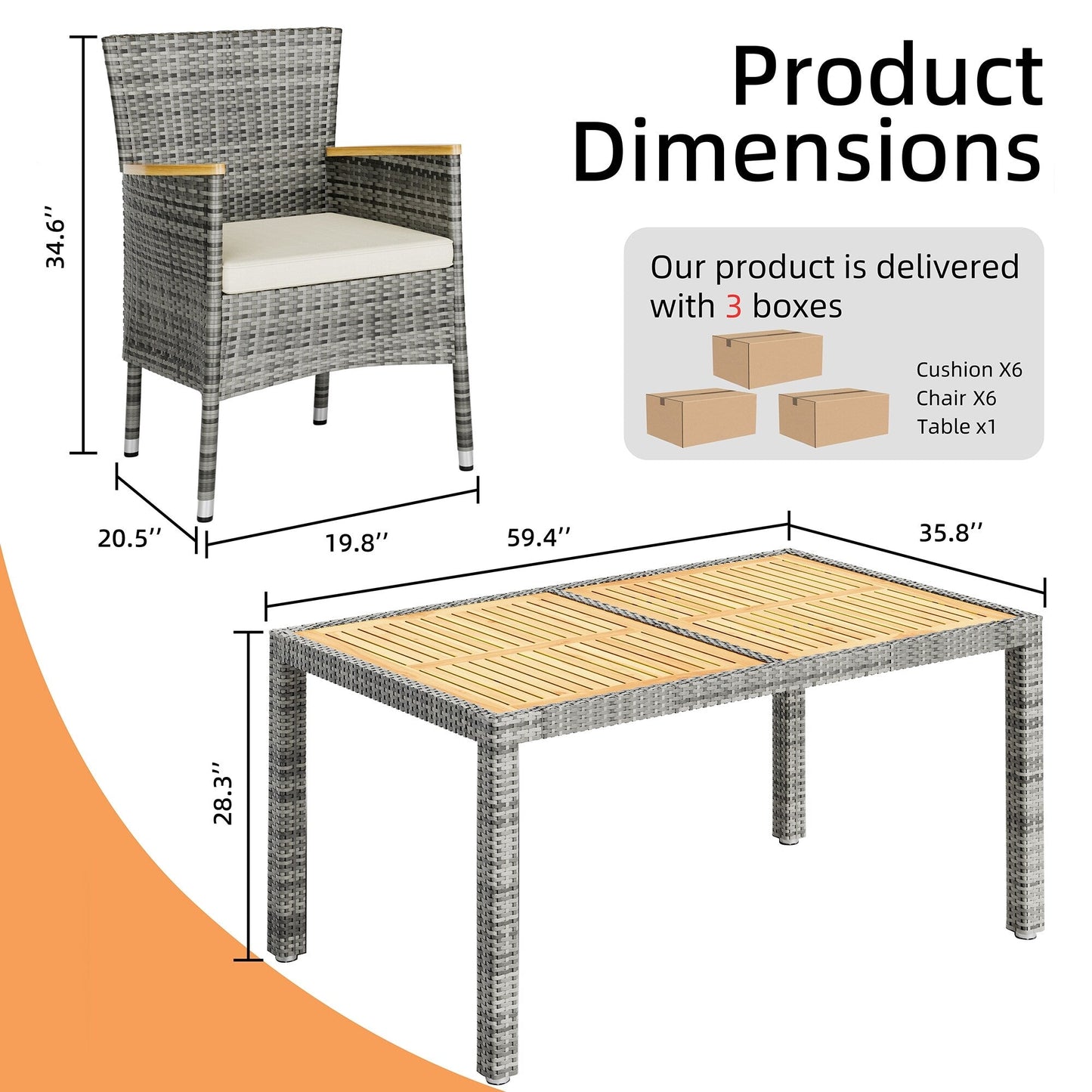 Ensemble de salle à manger d'extérieur Futzca avec table et chaises, 5 ou 7 pièces - N/A