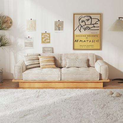 Canapé JASIWAY en velours côtelé beige avec cadre en bois