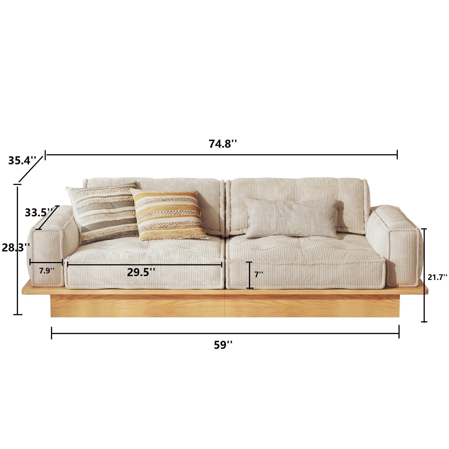 Canapé JASIWAY en velours côtelé beige avec cadre en bois