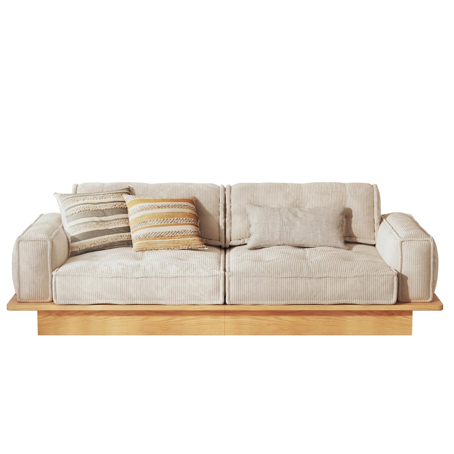 Canapé JASIWAY en velours côtelé beige avec cadre en bois