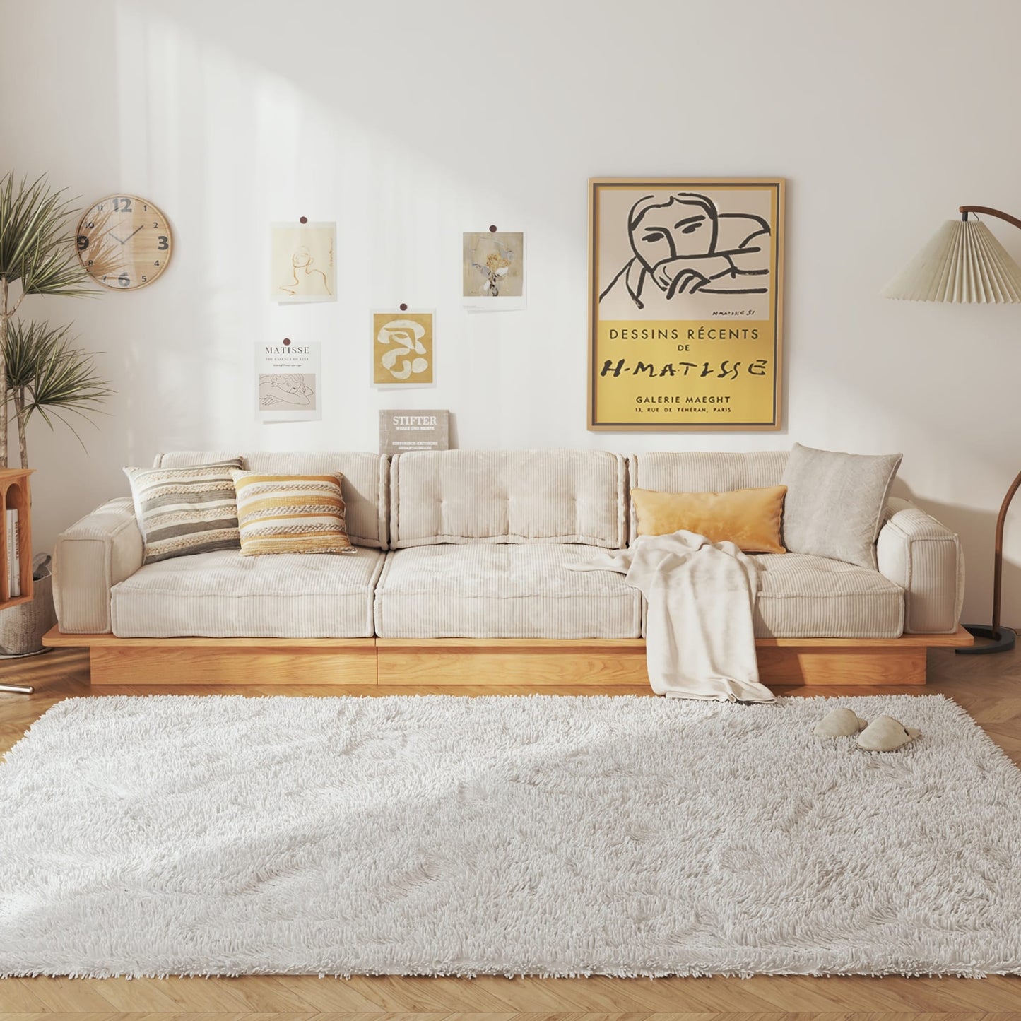Canapé JASIWAY en velours côtelé beige avec cadre en bois
