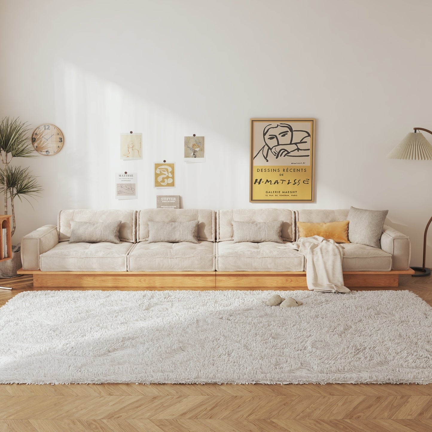 Canapé JASIWAY en velours côtelé beige avec cadre en bois