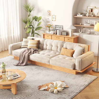 Canapé JASIWAY en velours côtelé beige avec cadre en bois