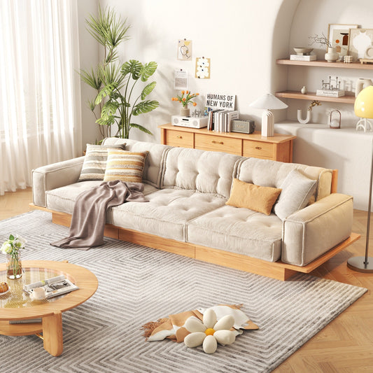 Canapé JASIWAY en velours côtelé beige avec cadre en bois