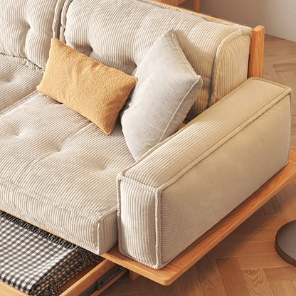 Canapé JASIWAY en velours côtelé beige avec cadre en bois