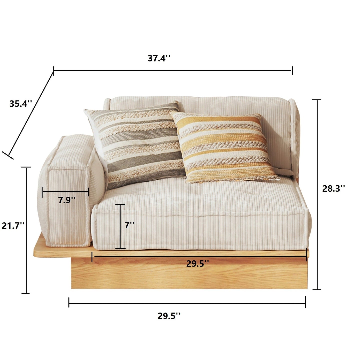 Canapé JASIWAY en velours côtelé beige avec cadre en bois