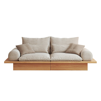 Canapé JASIWAY en coton beige avec cadre en bois