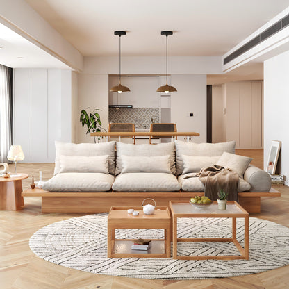 Canapé JASIWAY en coton beige avec cadre en bois