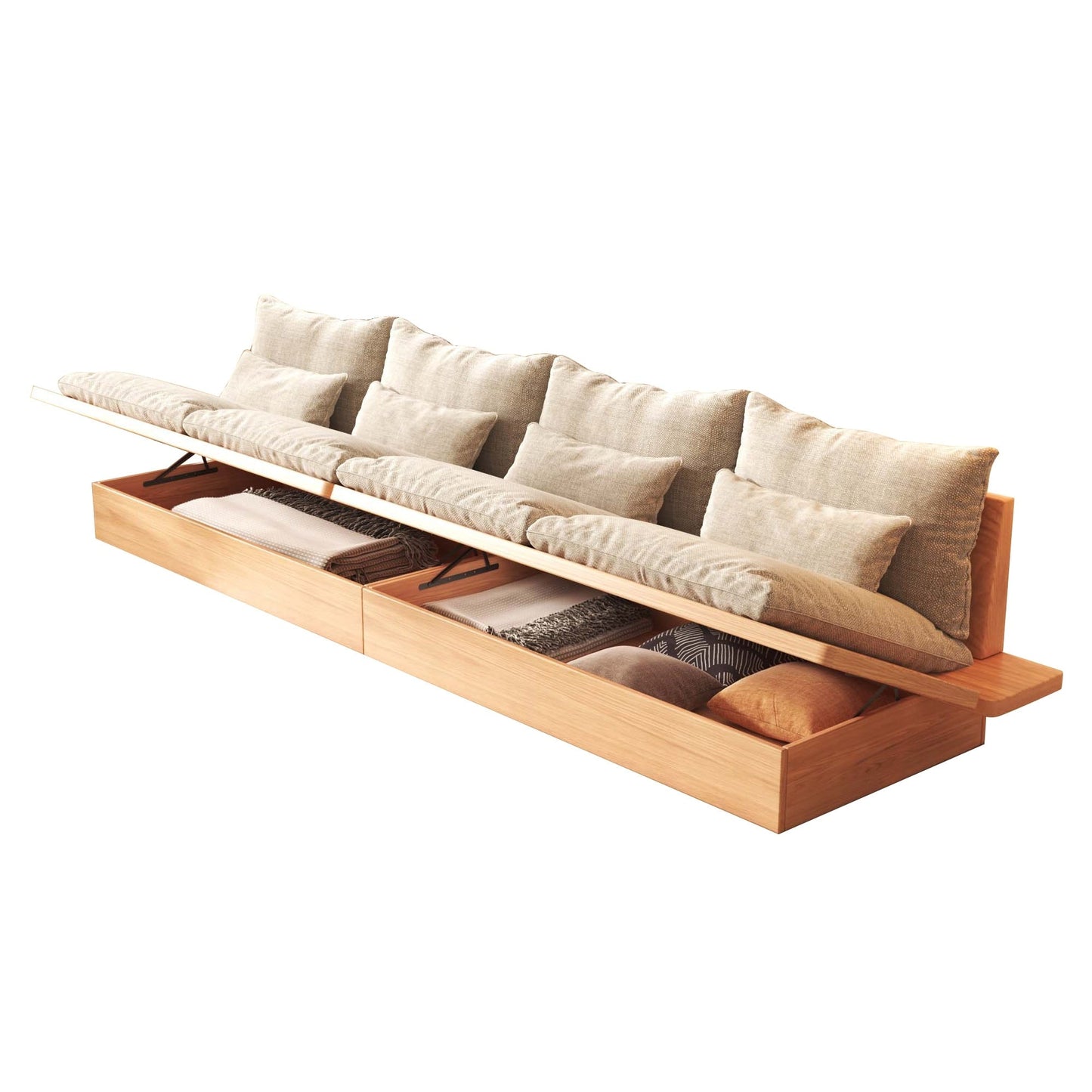 Canapé JASIWAY en coton beige avec cadre en bois