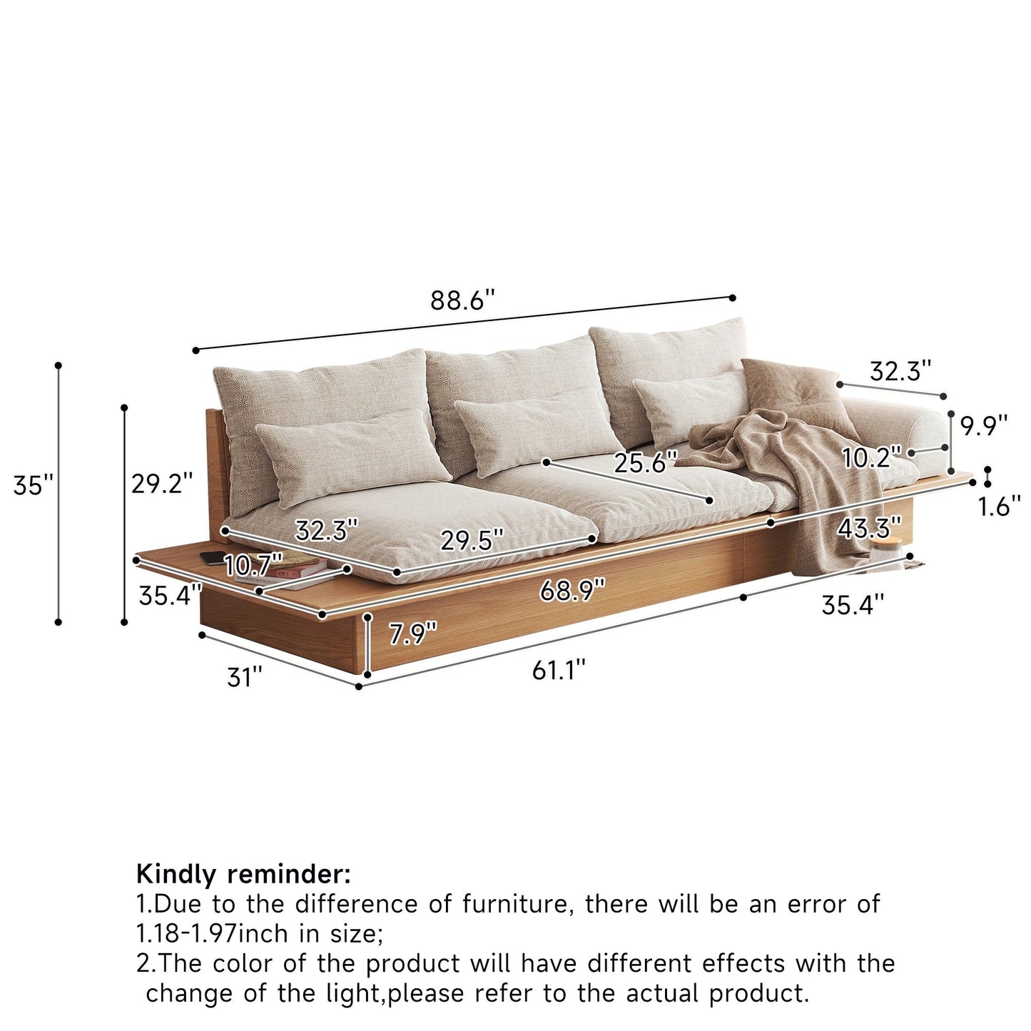 Canapé JASIWAY en coton beige avec cadre en bois