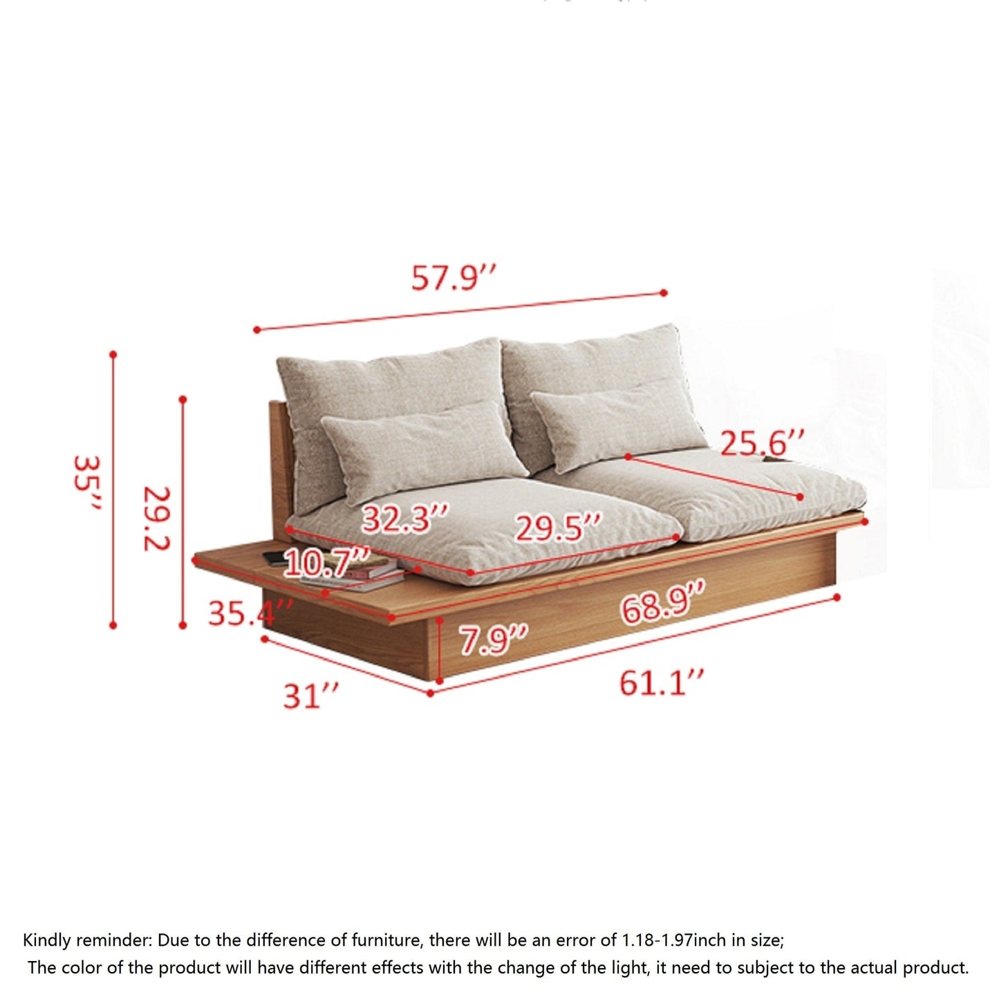 Canapé JASIWAY en coton beige avec cadre en bois