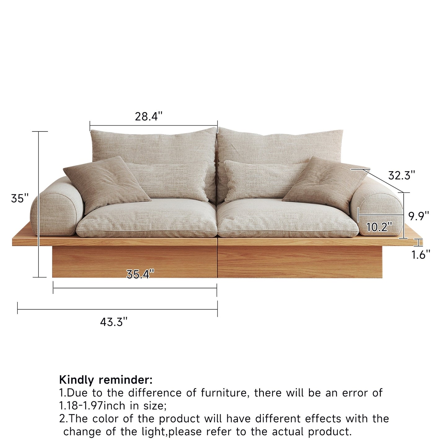 Canapé JASIWAY en coton beige avec cadre en bois