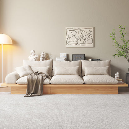 Canapé JASIWAY en coton beige avec cadre en bois