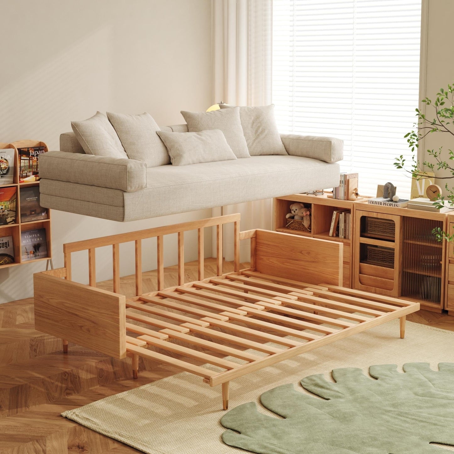 Canapé-lit moderne rétractable en bois massif JASIWAY