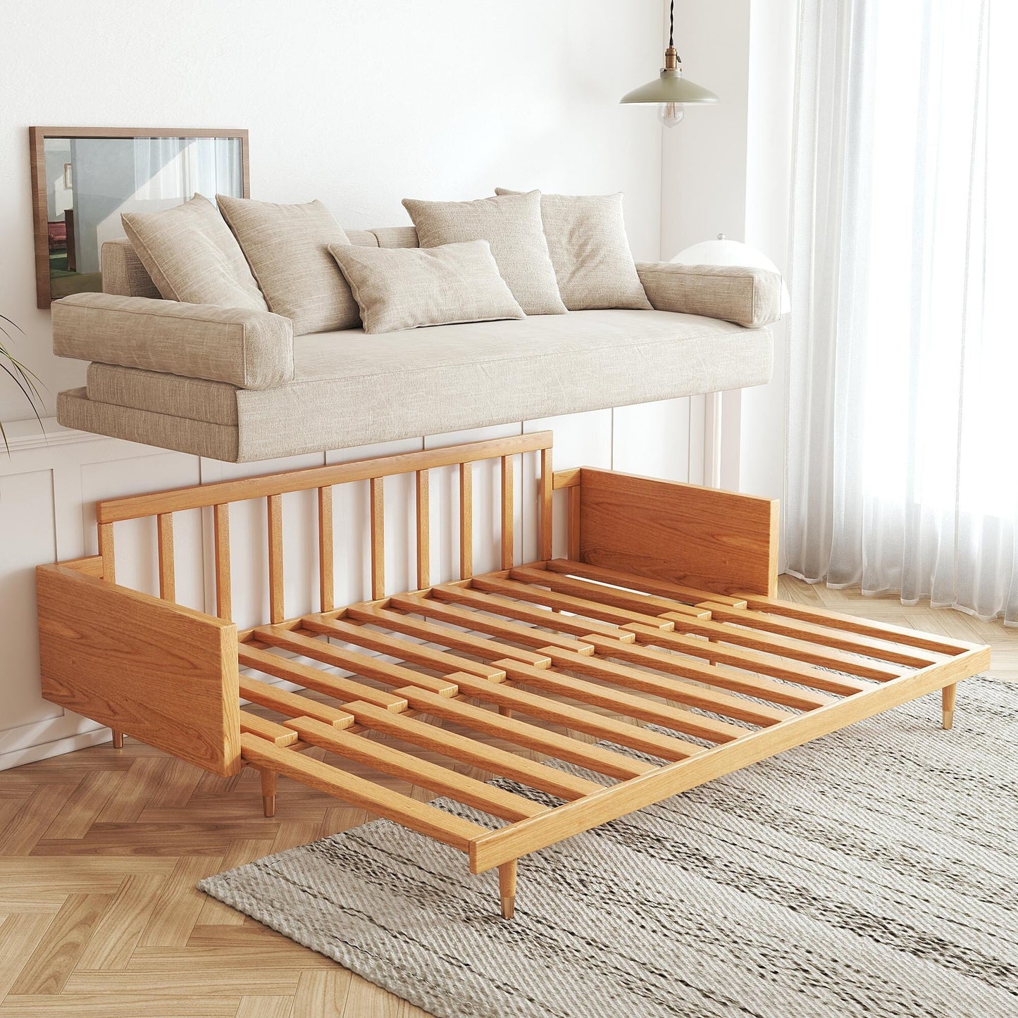 Canapé-lit moderne rétractable en bois massif JASIWAY