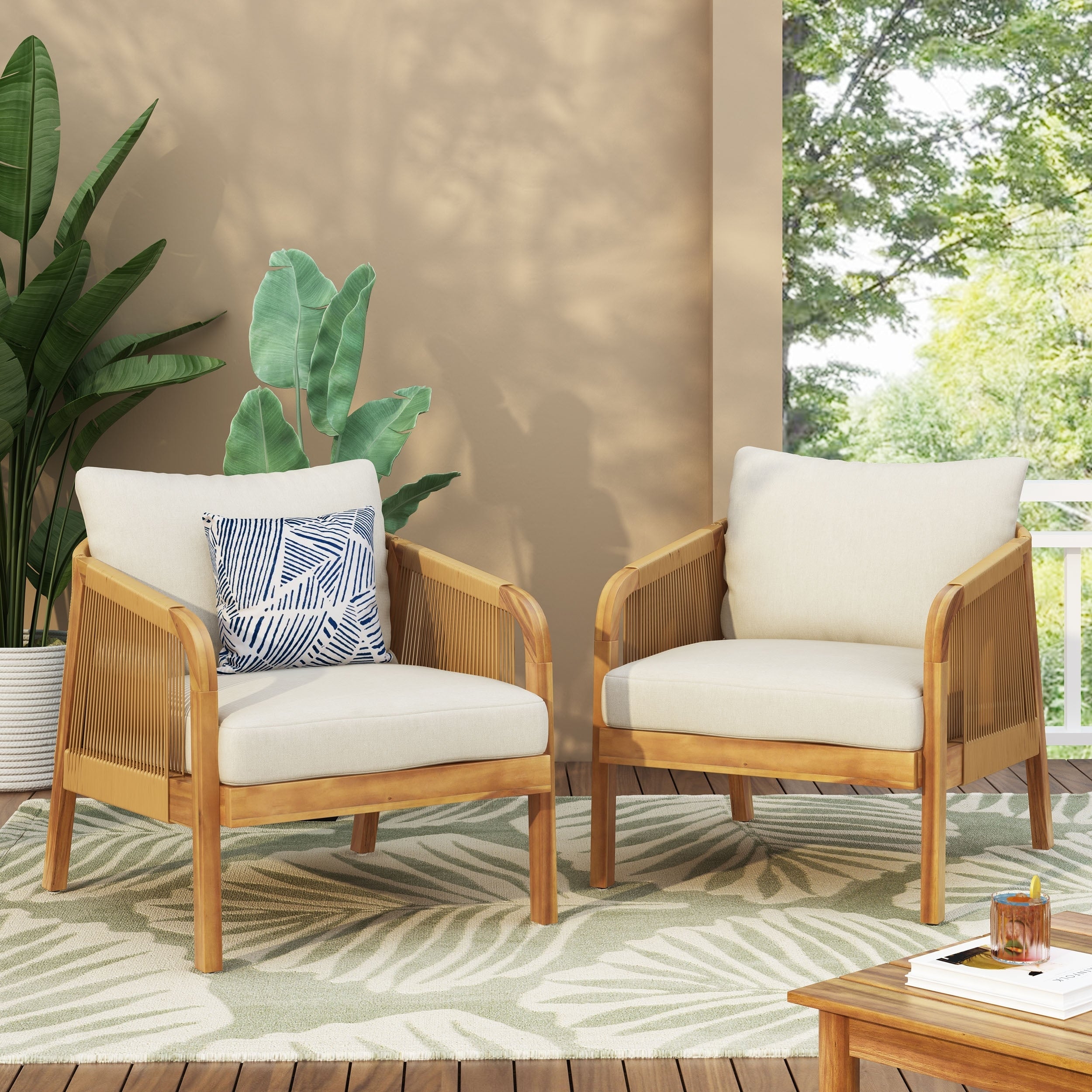 Ensemble de fauteuils club d'extérieur Jabe en bois d'acacia et osier par Christopher Knight Home