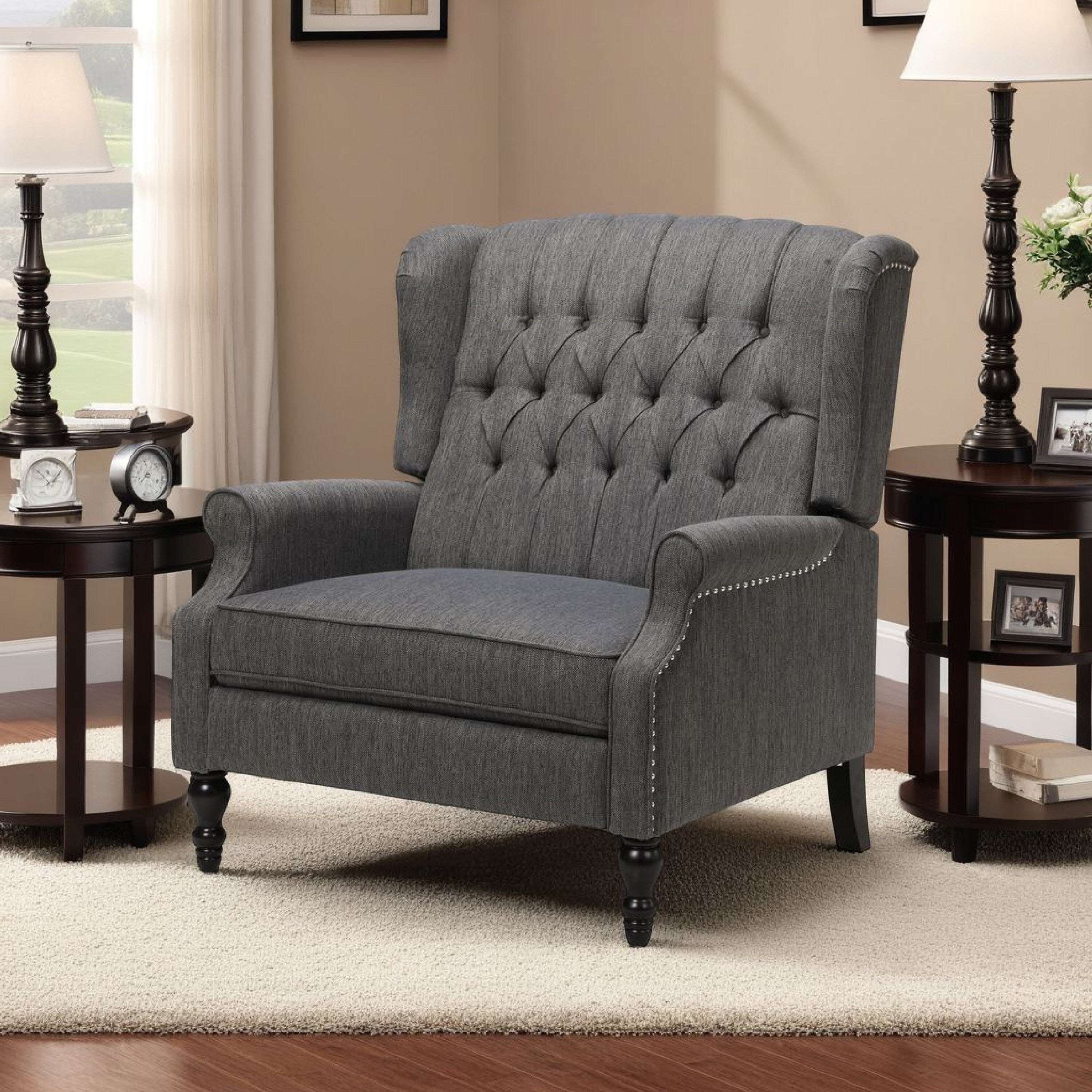 Fauteuil inclinable manuel surdimensionné Jade, capitonné gris foncé