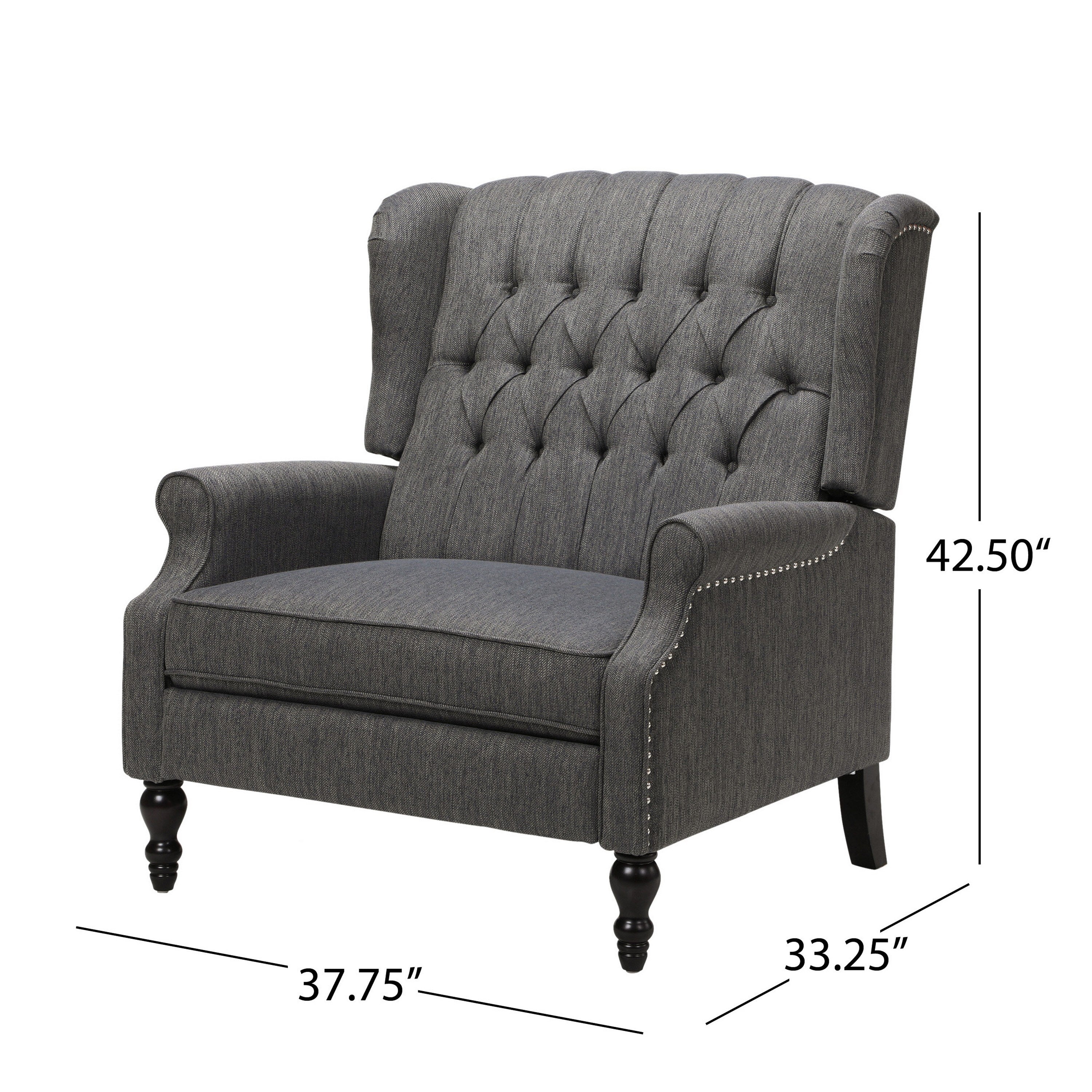 Fauteuil inclinable manuel surdimensionné Jade, capitonné gris foncé