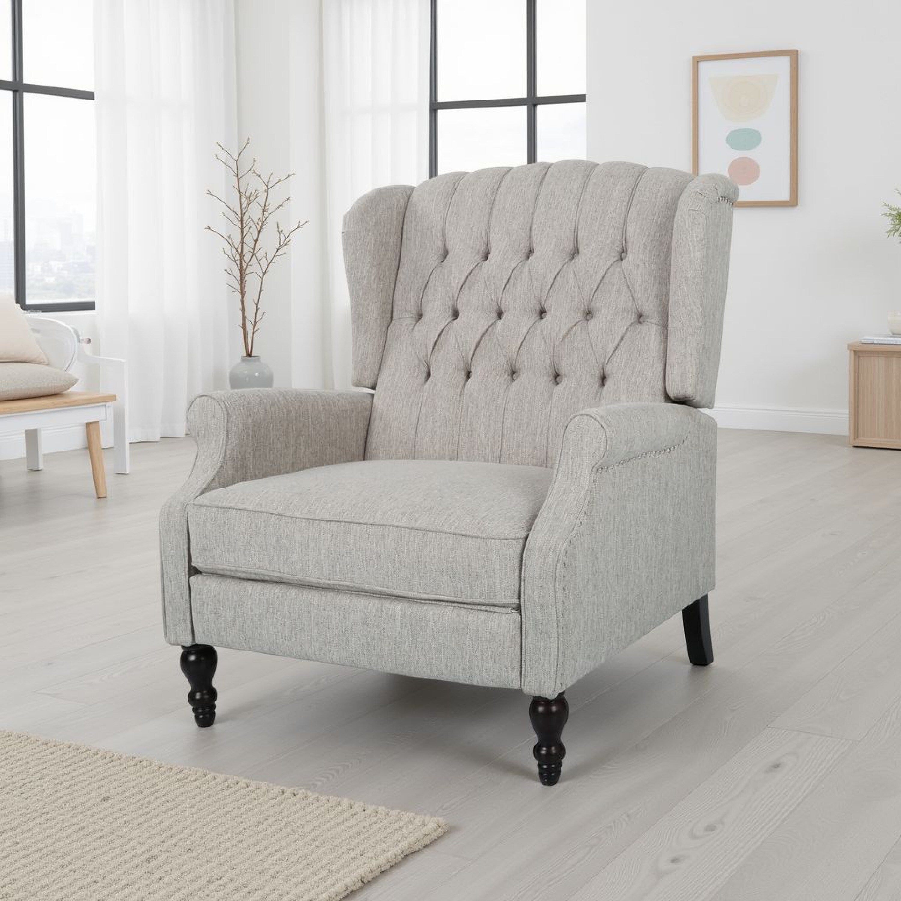 Fauteuil inclinable manuel surdimensionné Jade, capitonné gris clair