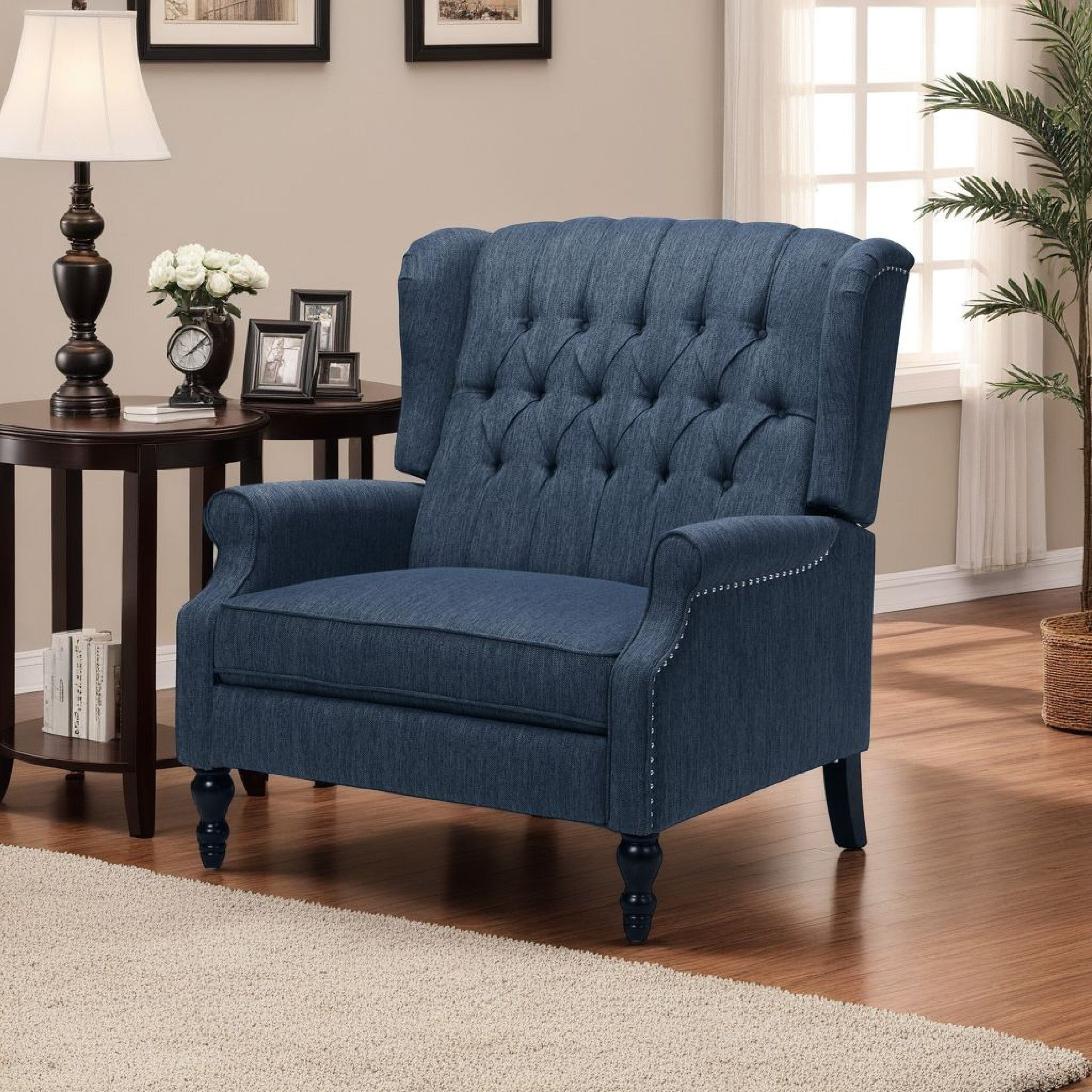 Fauteuil inclinable manuel surdimensionné Jade, capitonné bleu marine