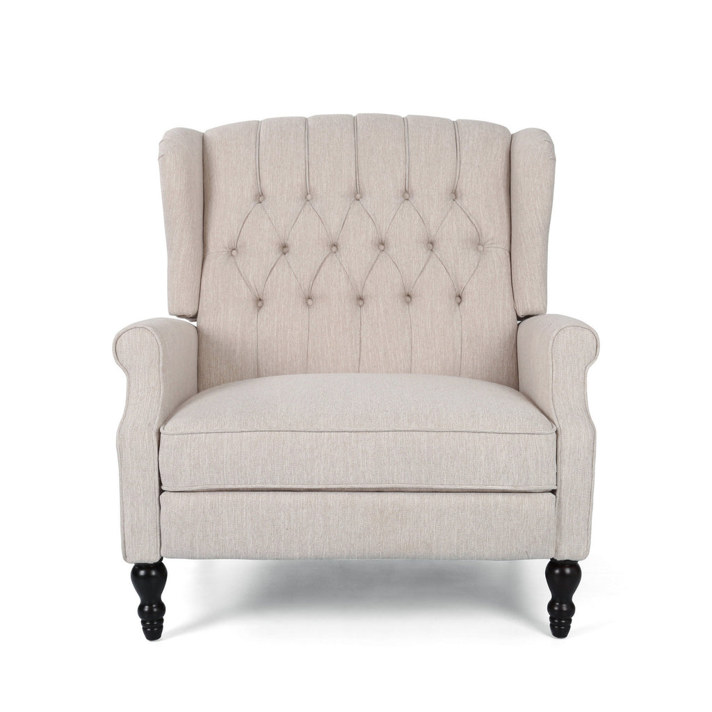 Fauteuil inclinable manuel surdimensionné Jade, dossier à oreilles, capitonné beige