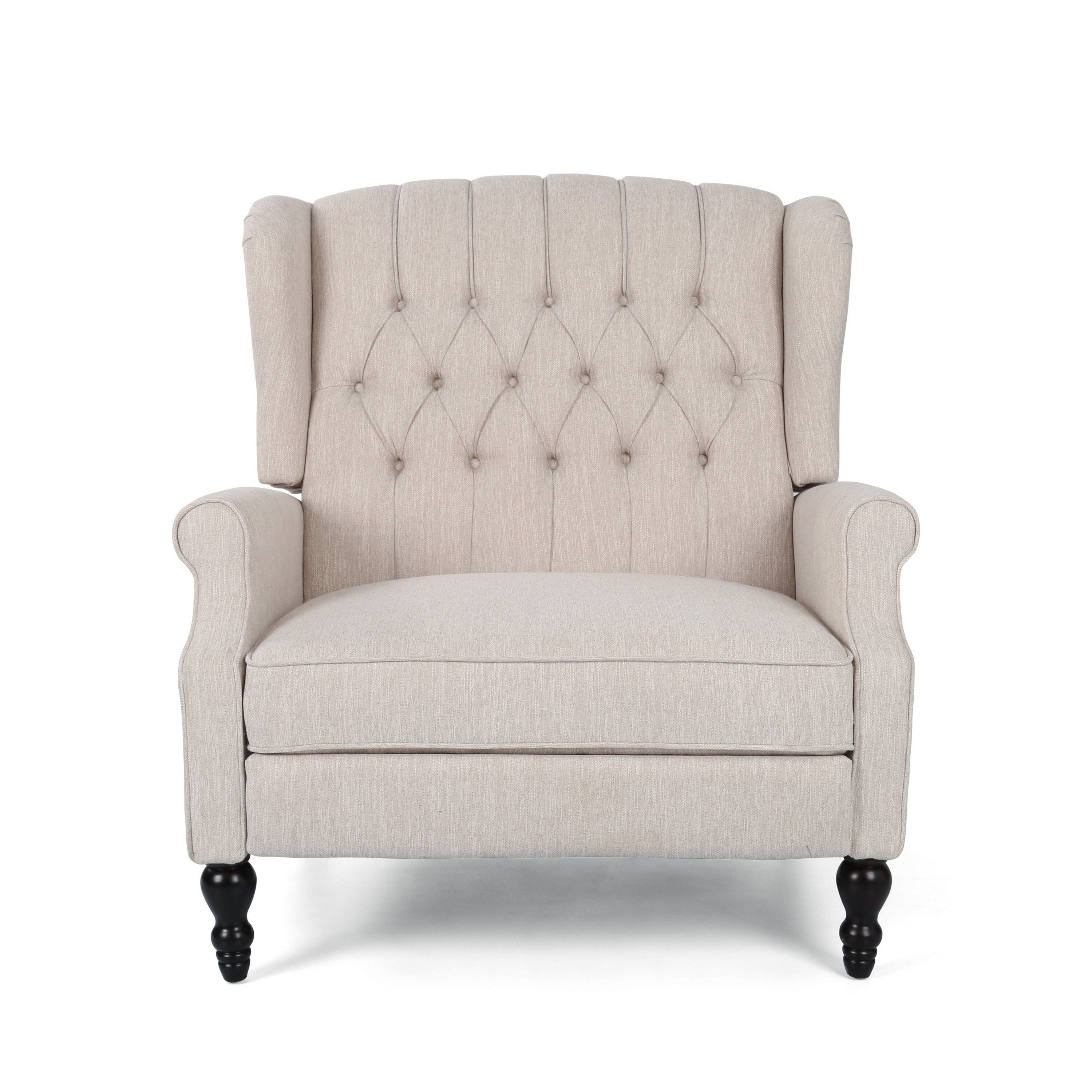 Fauteuil inclinable manuel surdimensionné Jade, dossier à oreilles, capitonné beige