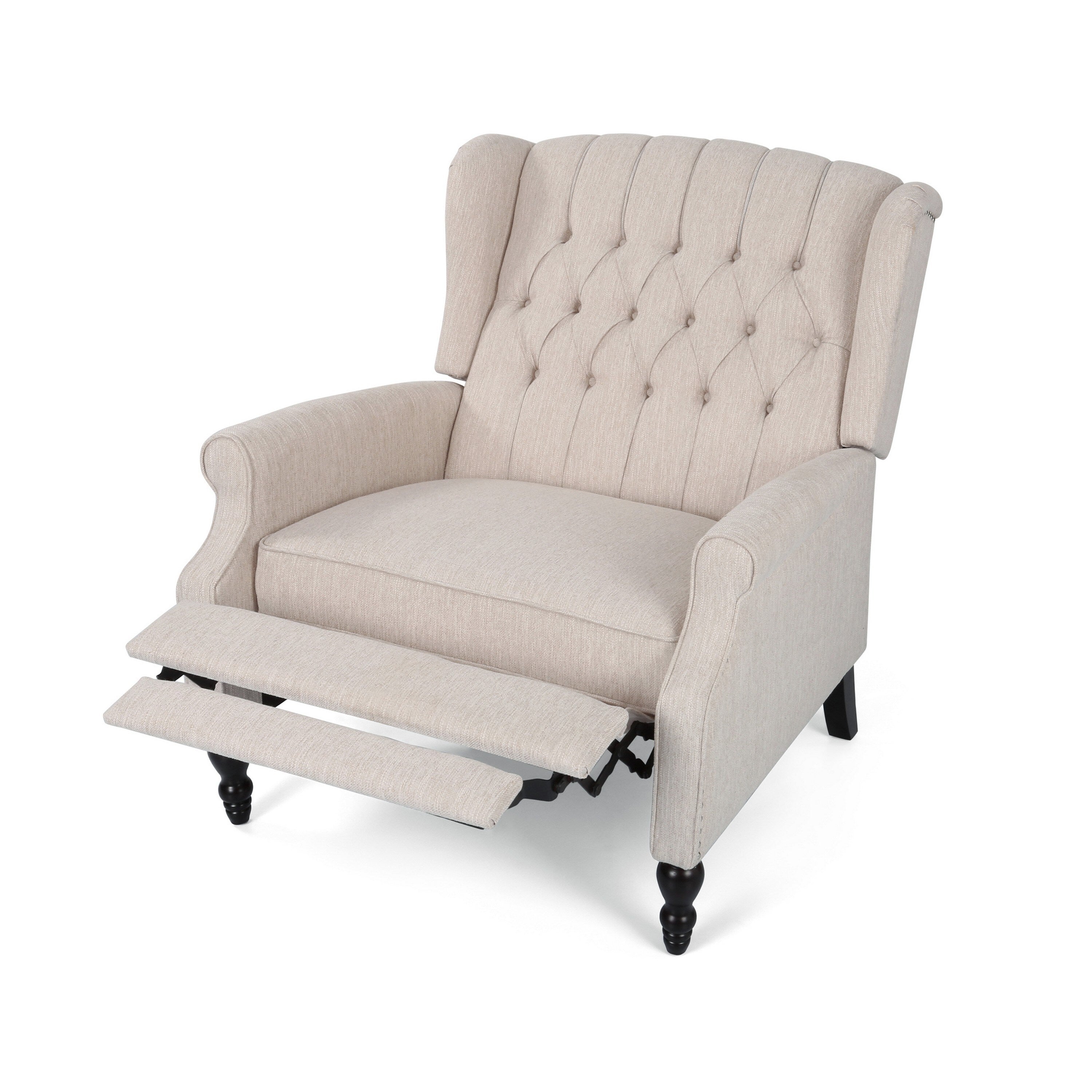 Fauteuil inclinable manuel surdimensionné Jade, dossier à oreilles, capitonné beige