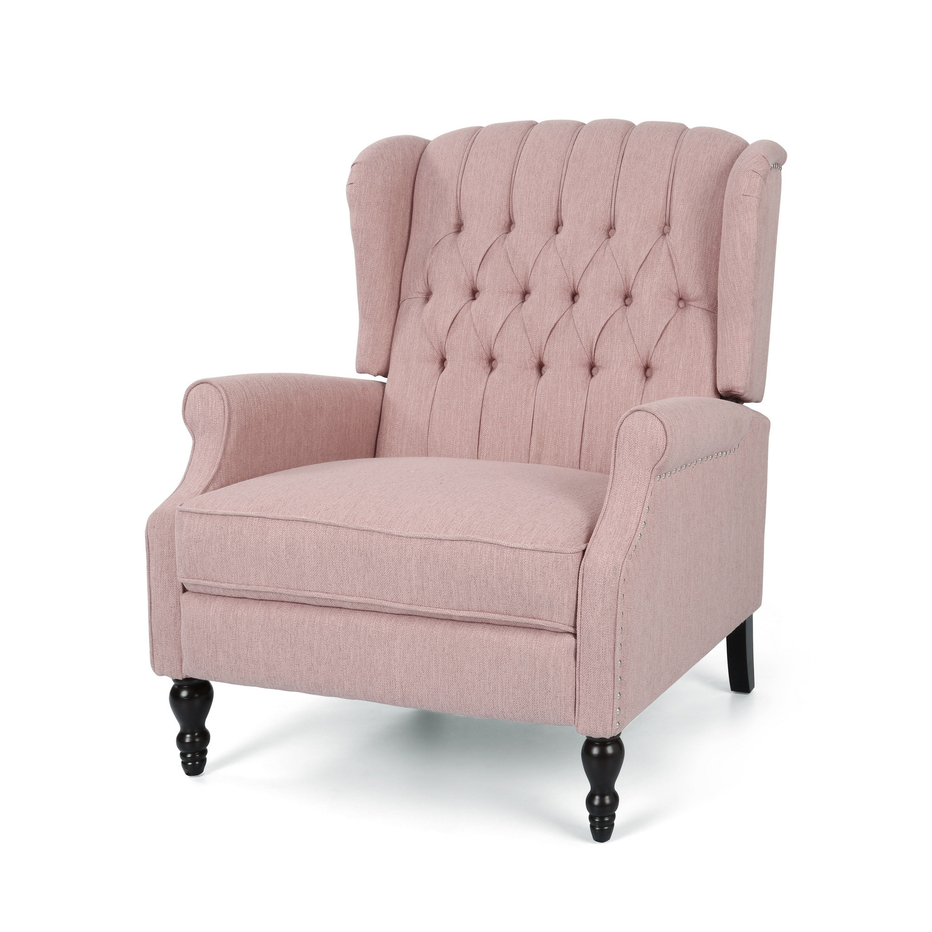Fauteuil inclinable manuel surdimensionné Jade, dossier à oreilles, capitonné rose