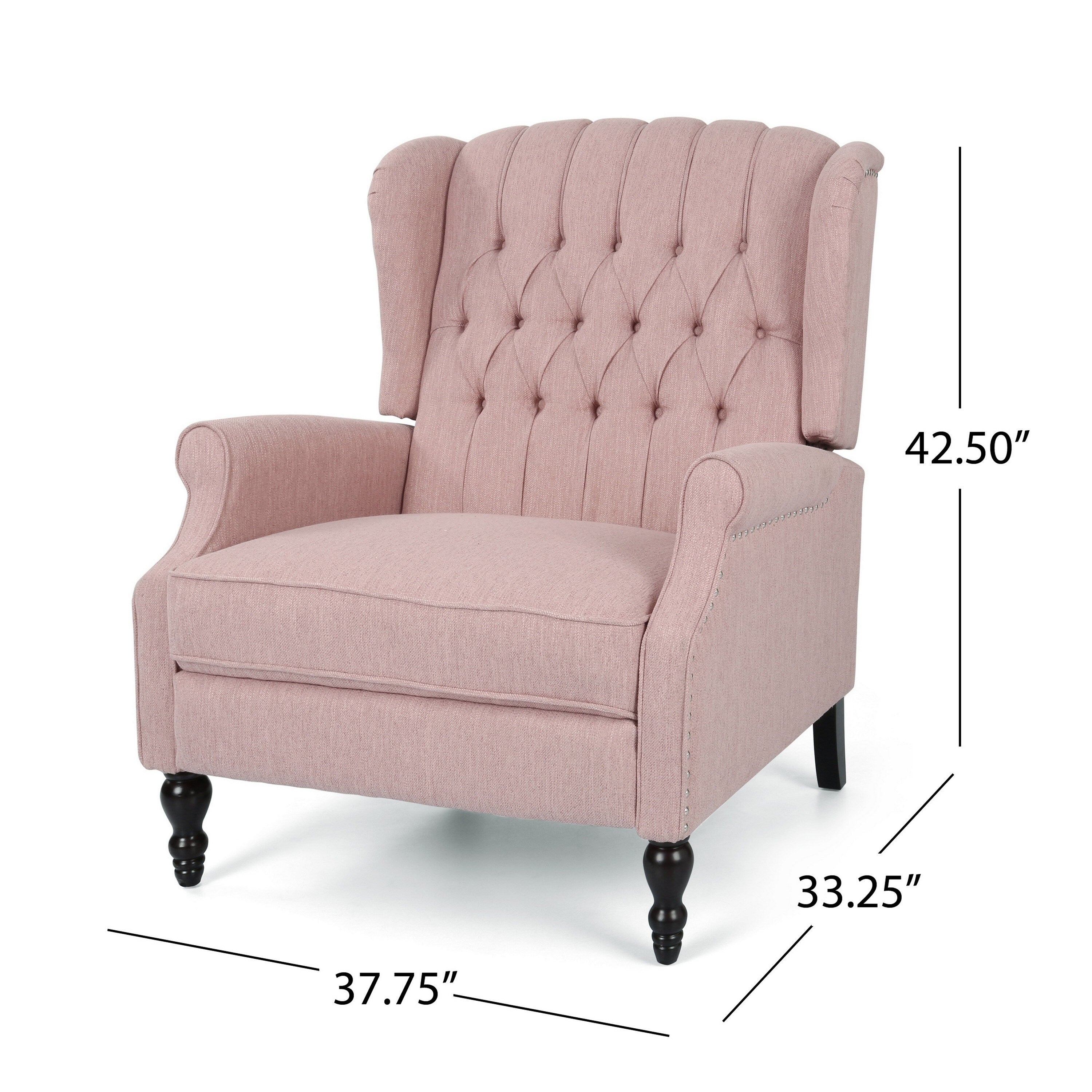 Fauteuil inclinable manuel surdimensionné Jade, dossier à oreilles, capitonné rose