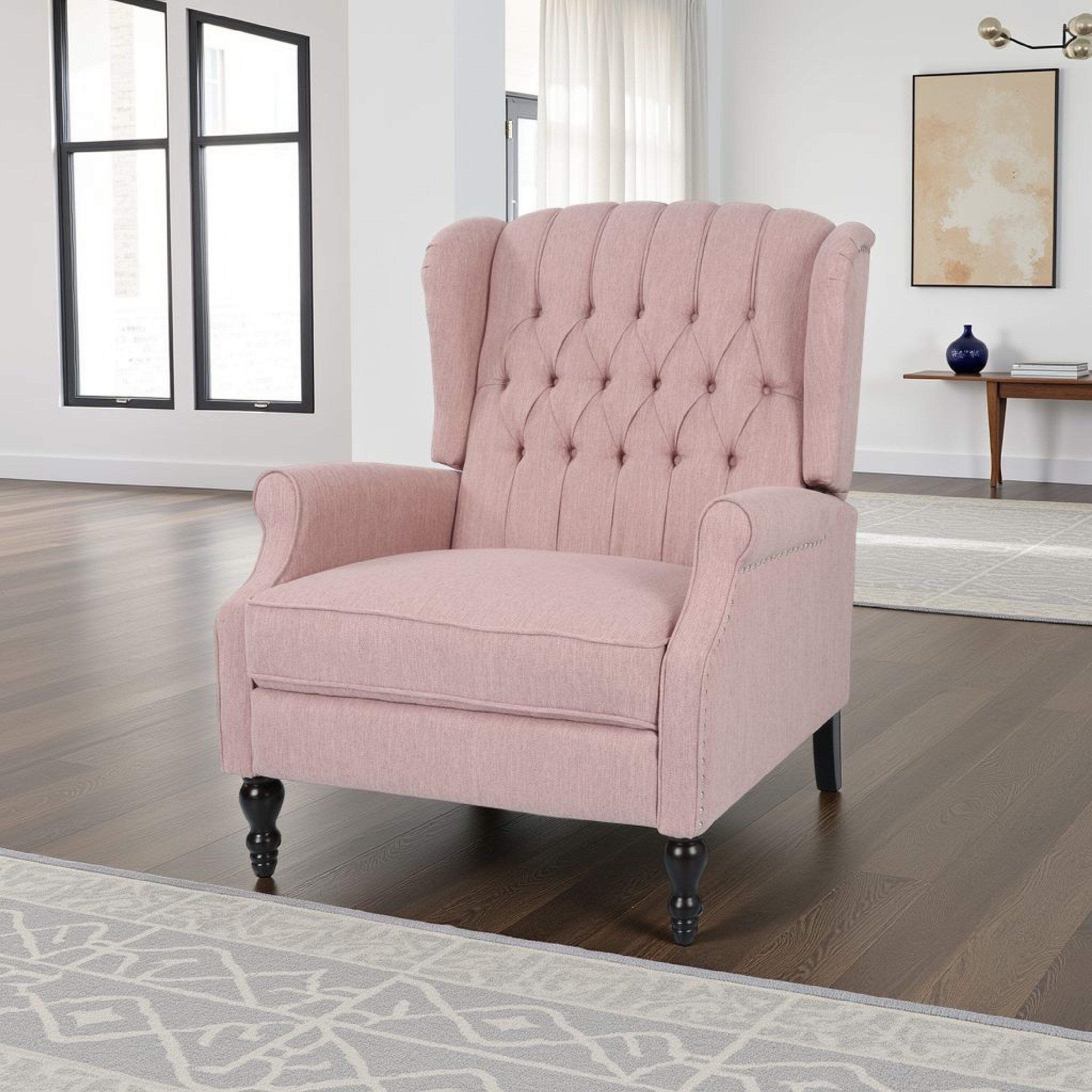 Fauteuil inclinable manuel surdimensionné Jade, dossier à oreilles, capitonné rose