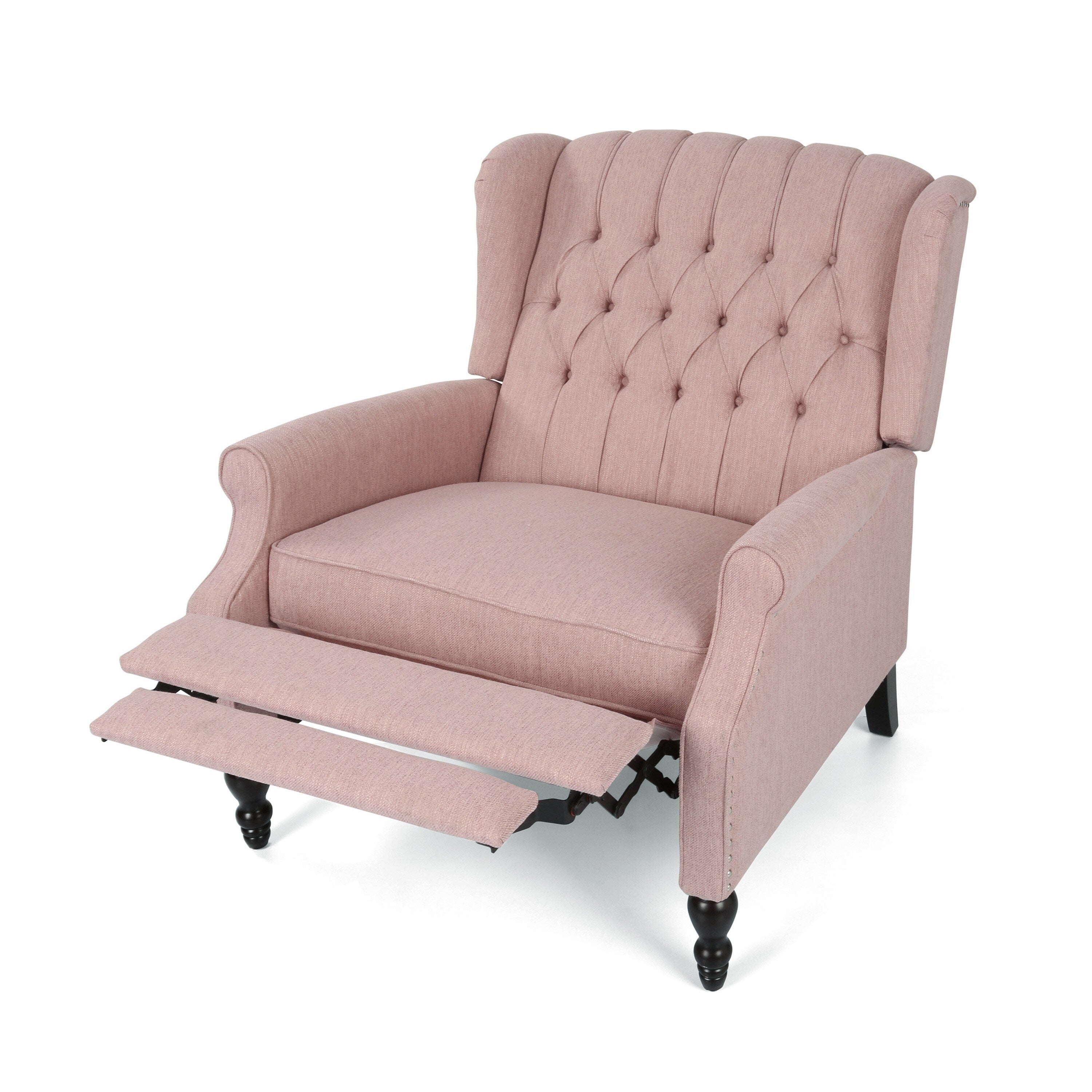 Fauteuil inclinable manuel surdimensionné Jade, dossier à oreilles, capitonné rose