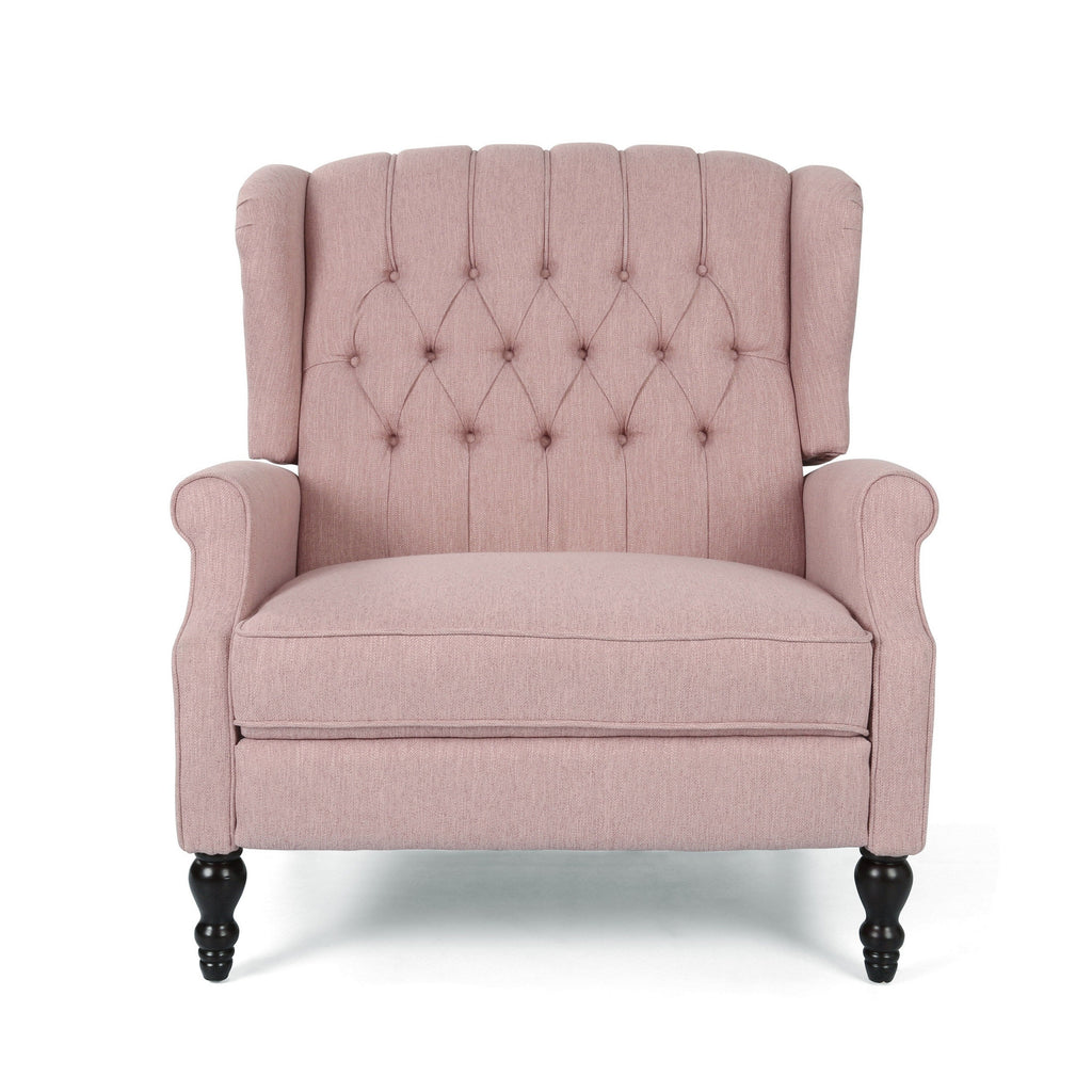 Fauteuil inclinable manuel surdimensionné Jade, dossier à oreilles, capitonné rose