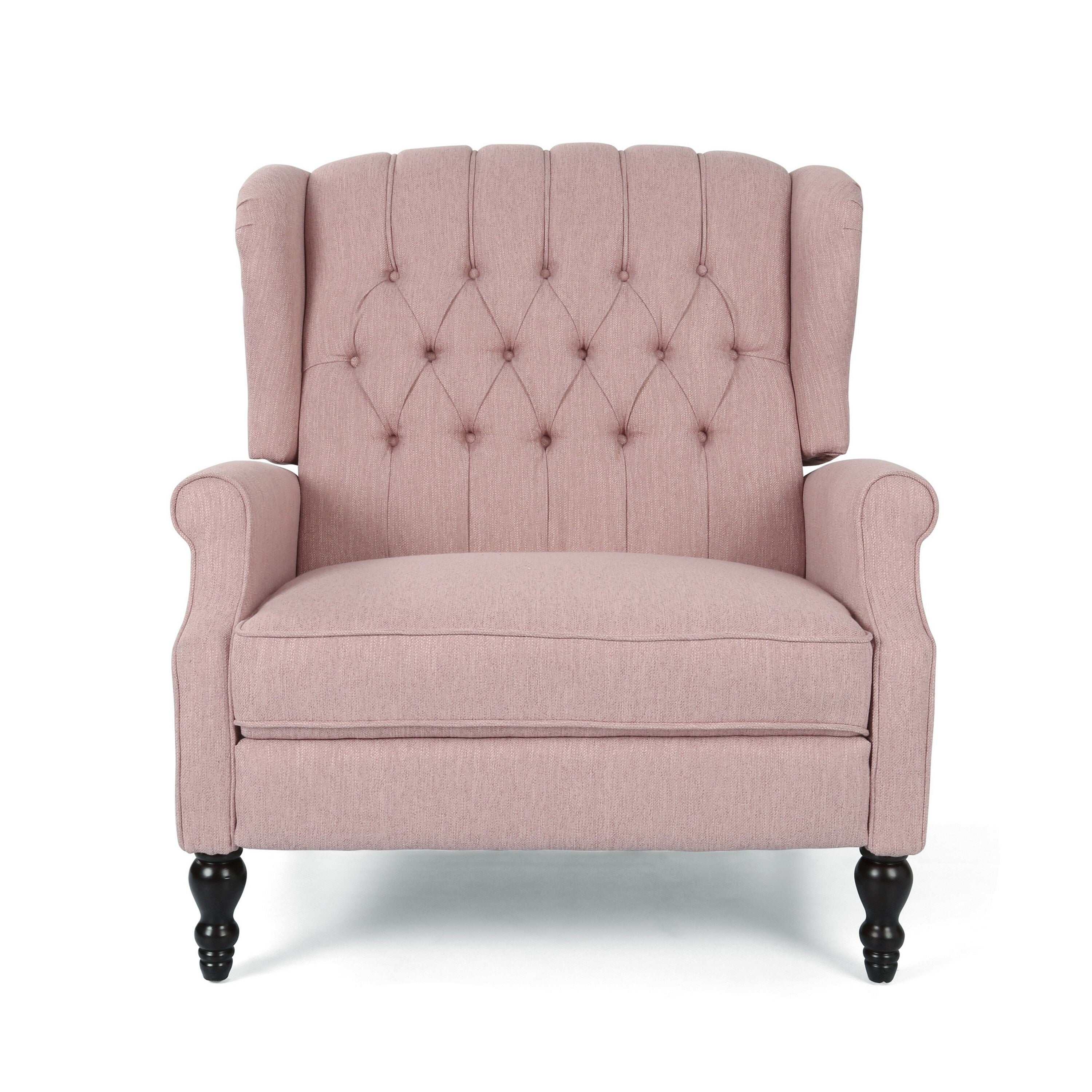 Fauteuil inclinable manuel surdimensionné Jade, dossier à oreilles, capitonné rose