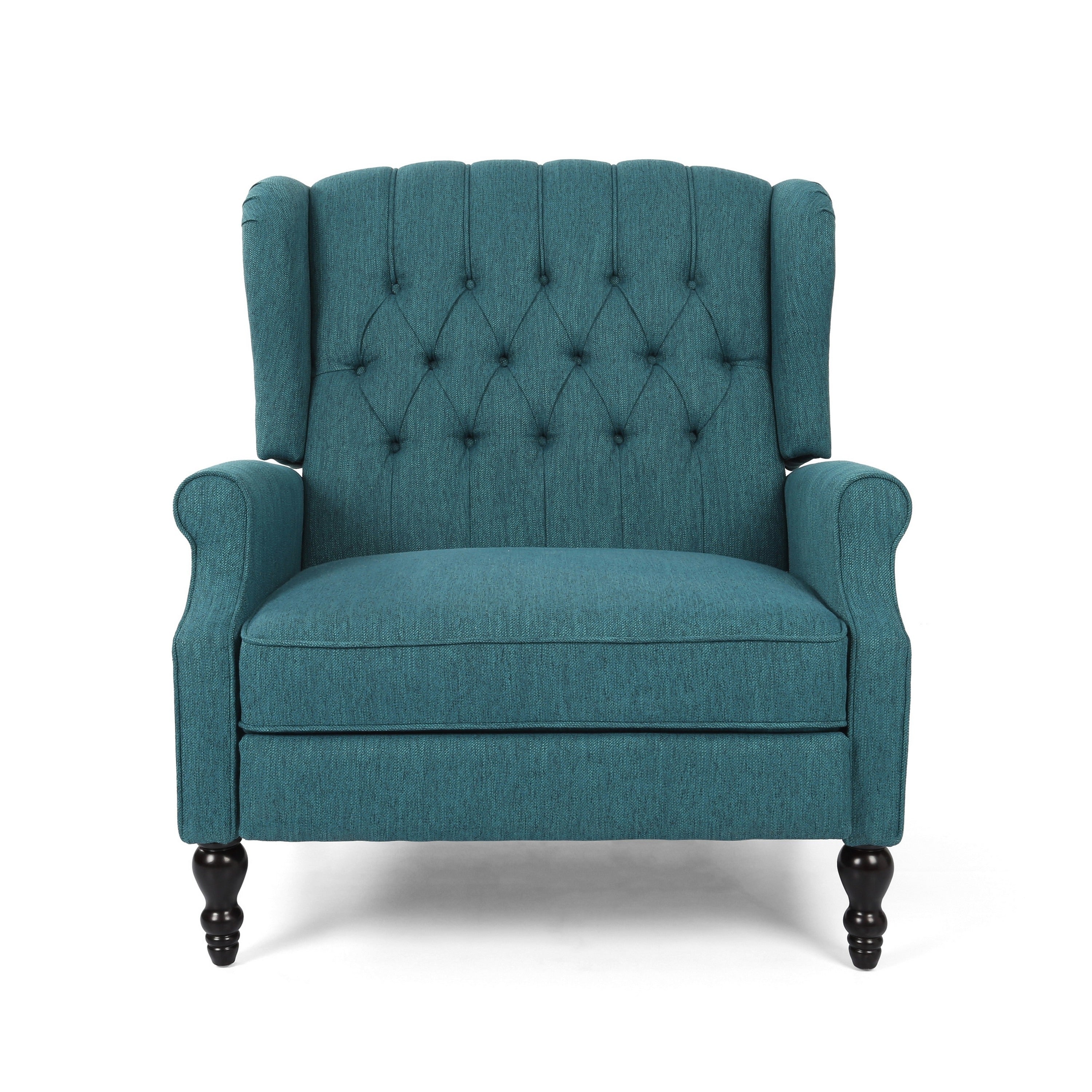 Fauteuil inclinable manuel surdimensionné Jade, dossier à oreilles, capitonné bleu sarcelle