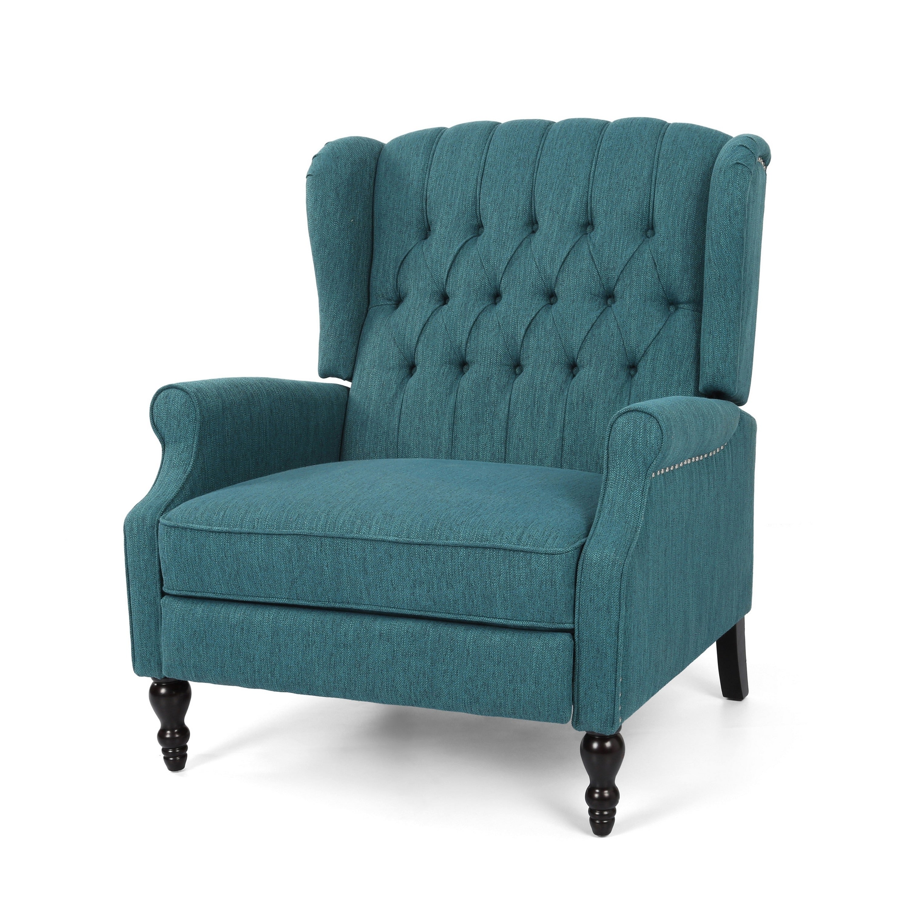 Fauteuil inclinable manuel surdimensionné Jade, dossier à oreilles, capitonné bleu sarcelle