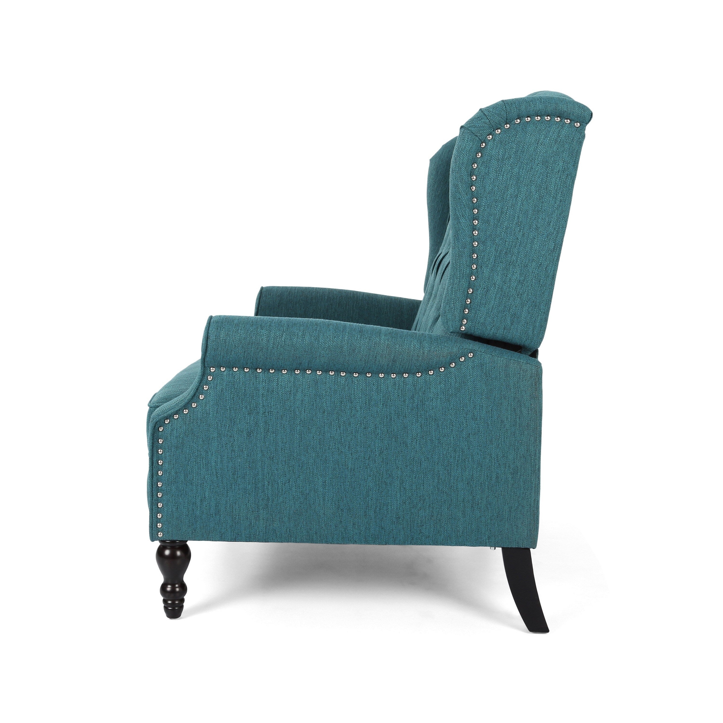Fauteuil inclinable manuel surdimensionné Jade, dossier à oreilles, capitonné bleu sarcelle
