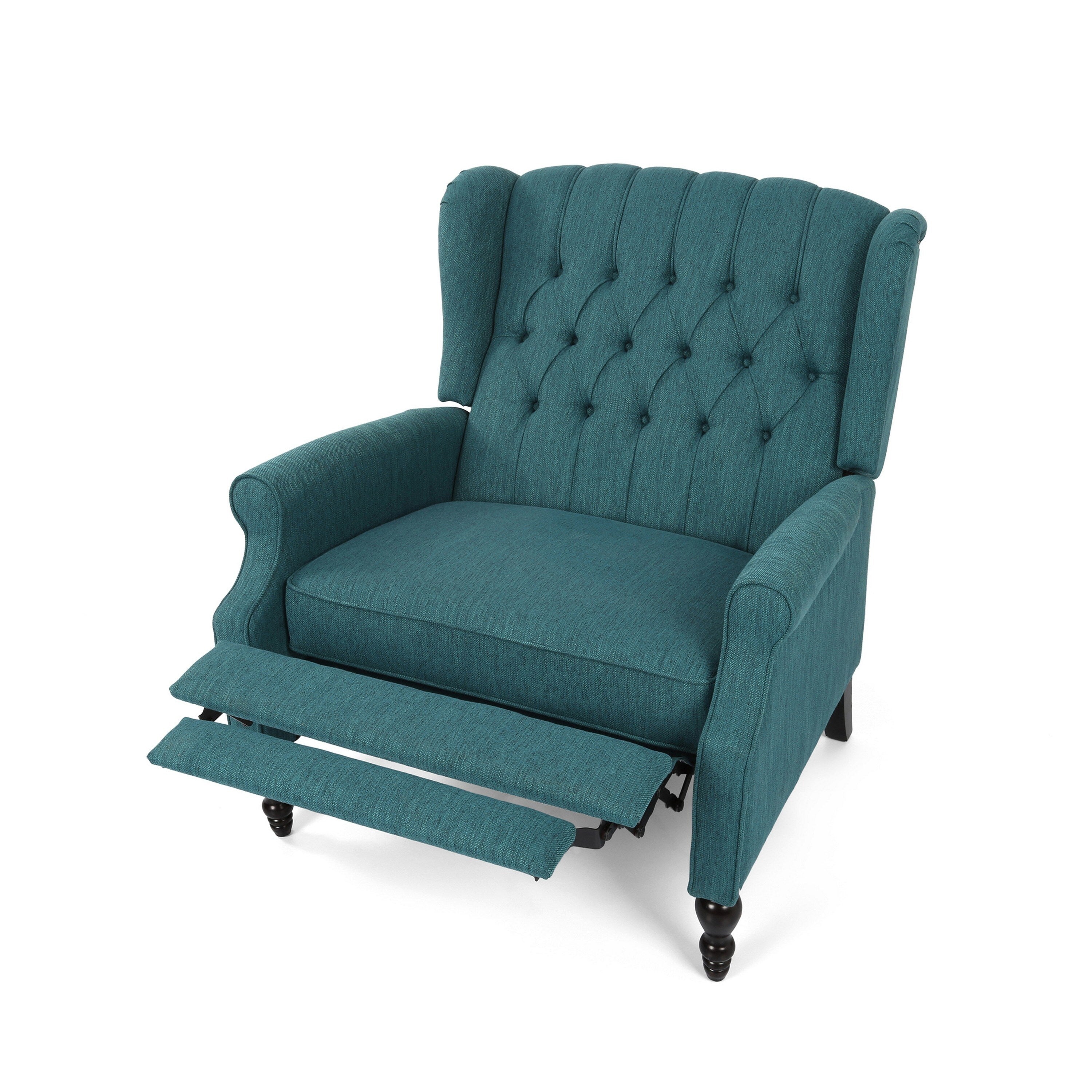 Fauteuil inclinable manuel surdimensionné Jade, dossier à oreilles, capitonné bleu sarcelle
