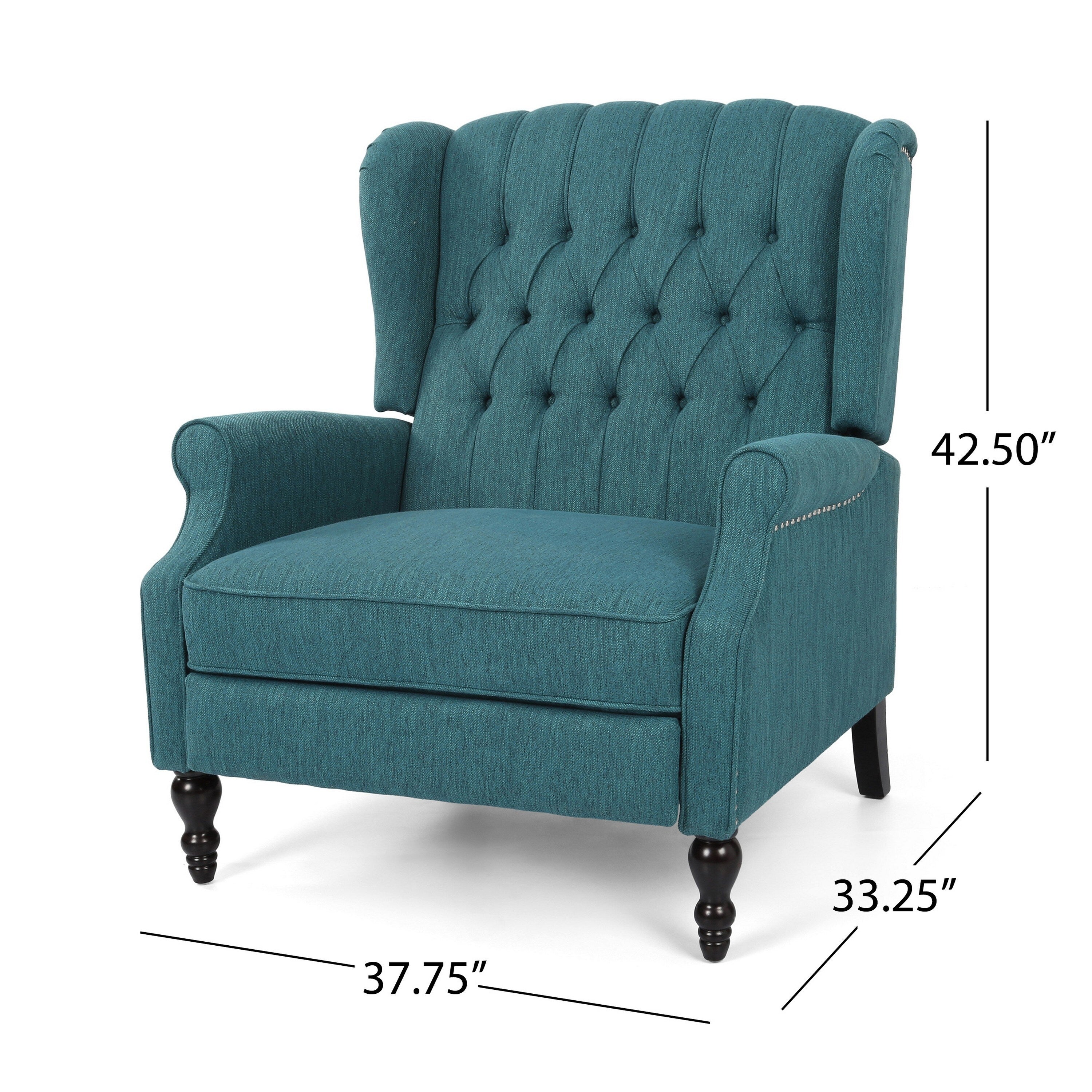 Fauteuil inclinable manuel surdimensionné Jade, dossier à oreilles, capitonné bleu sarcelle