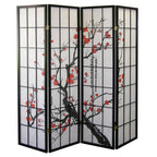 Paravent japonais à 4 panneaux Roundhill Furniture, motif fleur de prunier