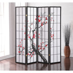 Paravent japonais à 4 panneaux Roundhill Furniture, motif fleur de prunier
