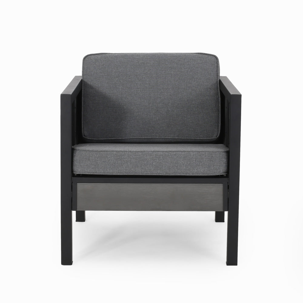 Fauteuils club d'extérieur Jax en imitation bois et fer noir/gris (lot de 4) par Christopher Knight Home